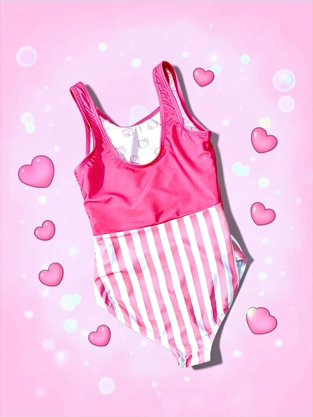 Hello Kitty by Sanrio Girls Swimsuit Pink Striped One‑Piece S 6/6X EUC